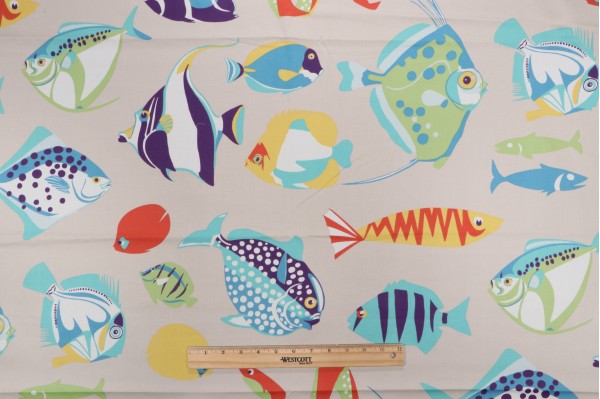 1 Yard Thibaut Cozumel F916042 Printed Cotton Drapery Fabric in Tropical and Beige