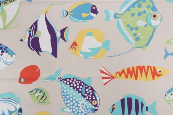 1 Yard Thibaut Cozumel F916042 Printed Cotton Drapery Fabric in Tropical and Beige