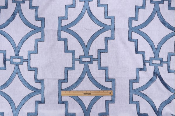 Anna French Songyue W736144 Embroidered Drapery Fabric in Blue for Thibaut