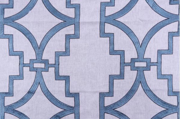 Anna French Songyue W736144 Embroidered Drapery Fabric in Blue for Thibaut