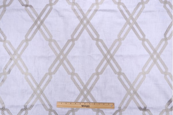 Thibaut Fusion Trellis W736149 Embroidered Linen Drapery Fabric in Grey