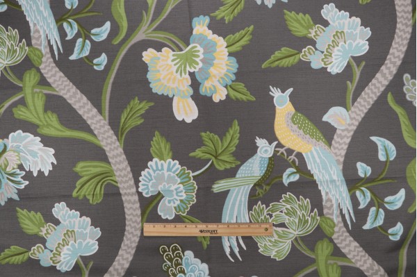 Anna French Janta Bazaar F964157 Printed Linen Blend Drapery Fabric in Charcoal for Thibaut