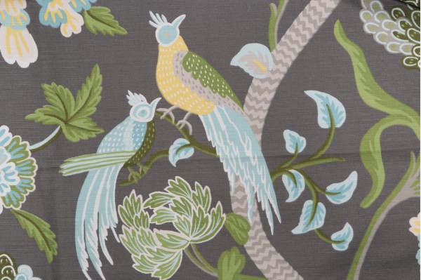 Anna French Janta Bazaar F964157 Printed Linen Blend Drapery Fabric in Charcoal for Thibaut