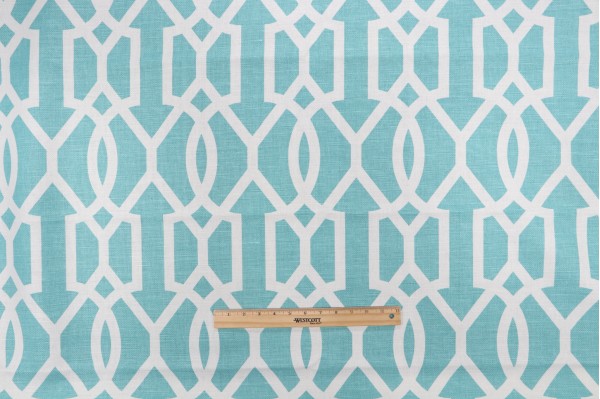 Thibaut Downing Gate F916046 Printed Linen Blend Drapery Fabric in Turquoise