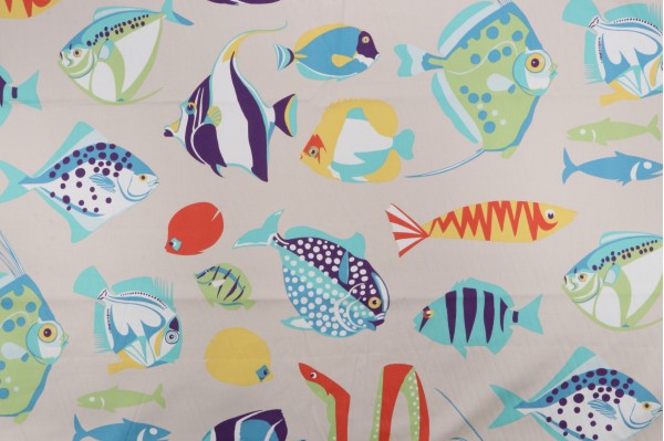 Thibaut Cozumel F916042 Printed Cotton Drapery Fabric in Tropical on Beige