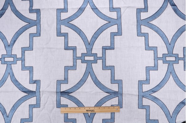 Anna French Songyue W736144 Embroidered Drapery Fabric in Blue for Thibaut