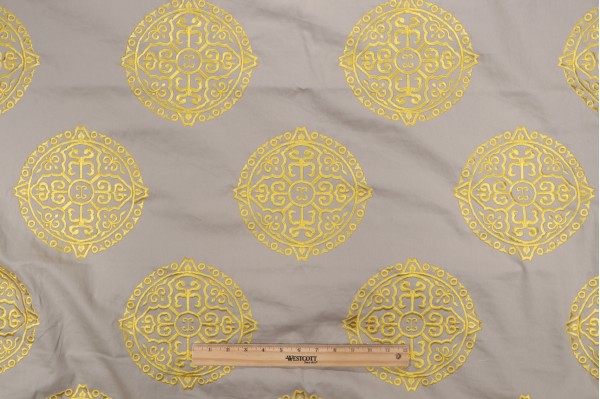 Thibaut Halie W736100 Embroidered Drapery Fabric in Grey and Lemon