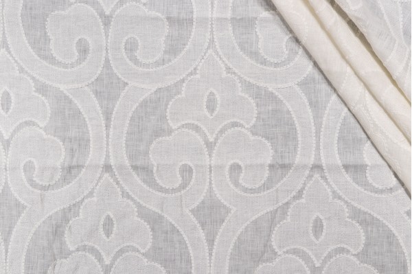 Thibaut Clovis W714263 Embroidered Linen Drapery Fabric in Off-White