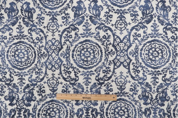 Thibaut Sansome F94151 Printed Linen Blend Drapery Fabric in Navy