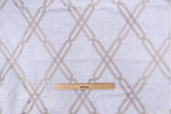 Thibaut Fusion Trellis W736149 Embroidered Linen Drapery Fabric in Grey