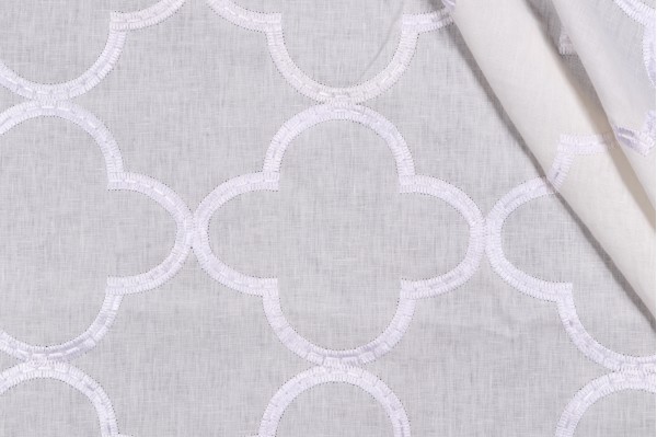 Thibaut Mara W716001 Embroidered Drapery Fabric in White