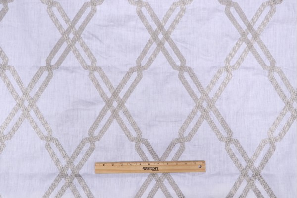 Thibaut Fusion Trellis W736149 Embroidered Linen Drapery Fabric in Grey