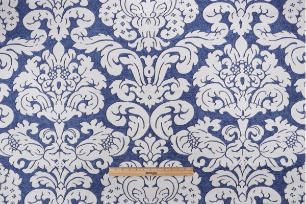 Thibaut Trelawny F914221 Printed Linen Blend Drapery Fabric in Navy