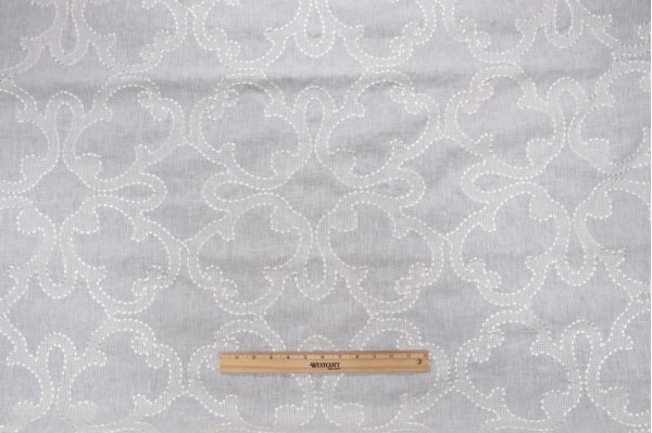 Thibaut Park Slope W764118 Sheer Embroidered Linen Drapery Fabric in White
