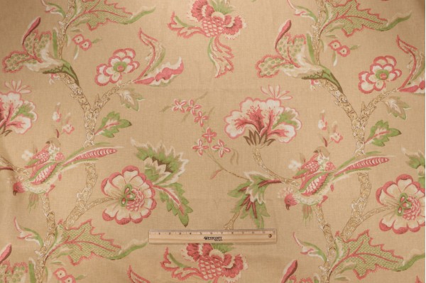 Thibaut Shrewsbury F9146 Printed Linen Blend Drapery Fabric in Camel