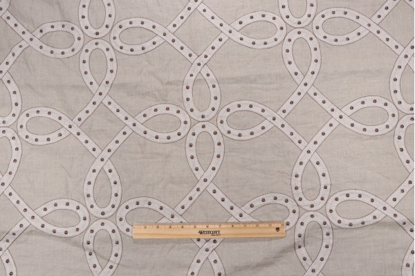 Thibaut Salina Ribbon AW1378 Embroidered Drapery Fabric in Linen