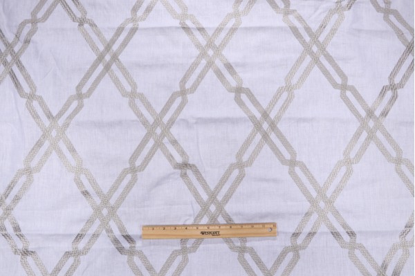 1 Yard Thibaut Fusion Trellis W736149 Embroidered Linen Drapery Fabric in Grey