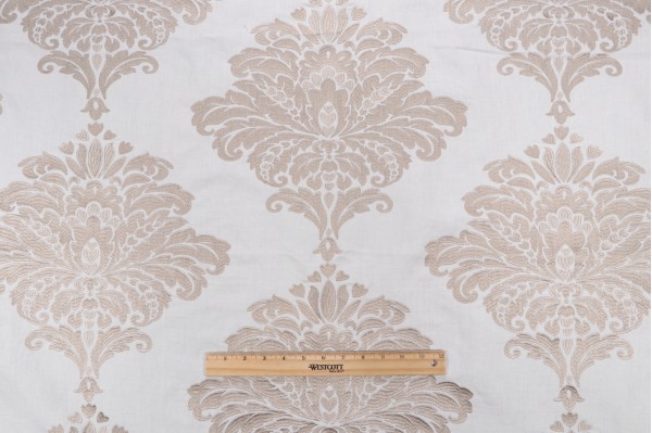 Thibaut Arturo Damask W713017 Embroidered Drapery Fabric in Grey on White