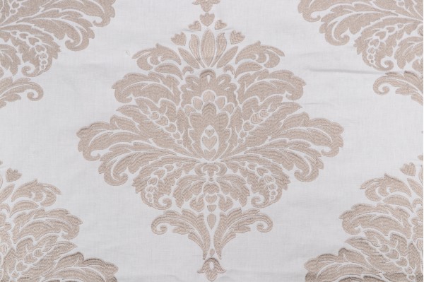 Thibaut Arturo Damask W713017 Embroidered Drapery Fabric in Grey on White
