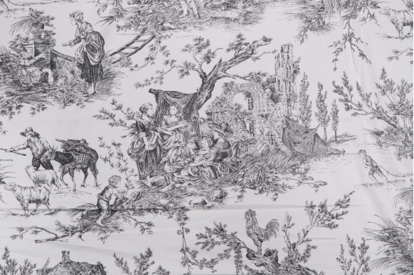 Thibaut Chateau De Loir F99703 Printed Cotton Drapery Fabric in Black on White