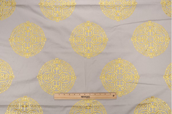 1 Yard Thibaut Halie W736100 Embroidered Drapery Fabric in Grey and Lemon