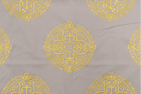 1 Yard Thibaut Halie W736100 Embroidered Drapery Fabric in Grey and Lemon