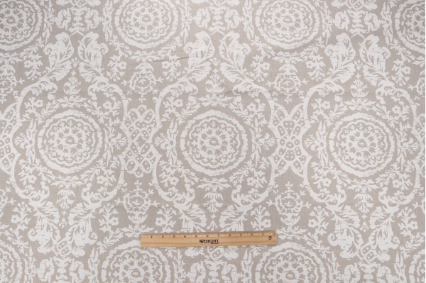 Thibaut Sansome F94155 Printed Linen Blend Drapery Fabric in White on Natural