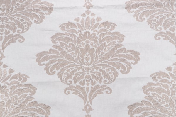Thibaut Arturo Damask W713017 Embroidered Drapery Fabric in Grey on White