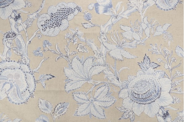 Thibaut Rittenhouse F94146 Printed Cotton Blend Drapery Fabric in Blue and Tan