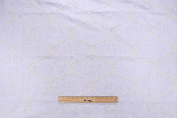 Thibaut Theresa Trellis AW7853 Embroidered Drapery Fabric in White