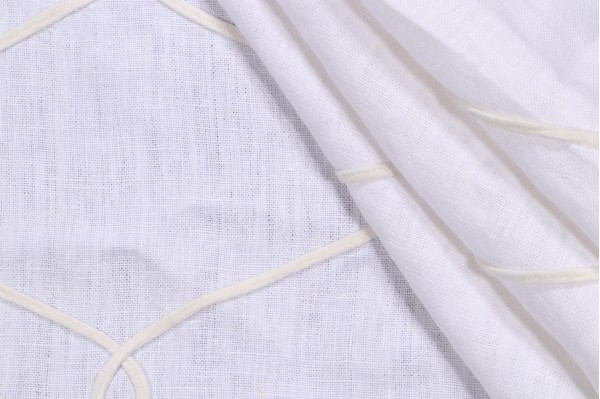 Thibaut Theresa Trellis AW7853 Embroidered Drapery Fabric in White