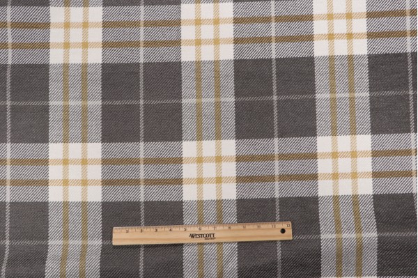 Thibaut Percival Plaid W80079 Woven Chenille Upholstery Fabric in Charcoal and Yellow
