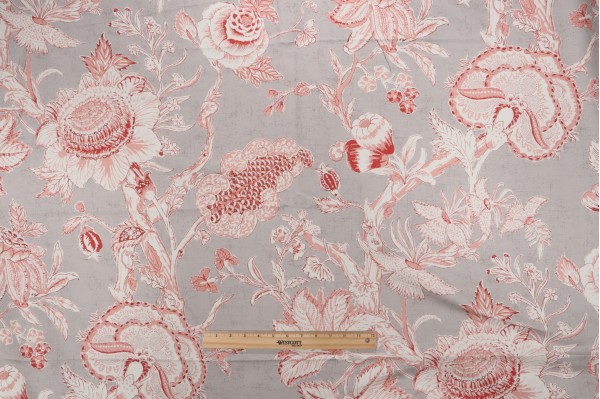 Thibaut Rittenhouse F94147 Printed Cotton Drapery Fabric in Red on Linen