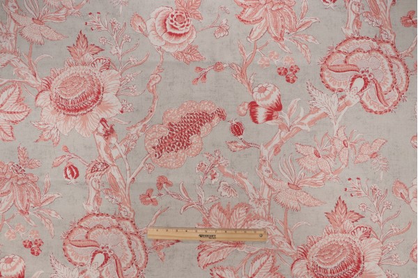 Thibaut Rittenhouse F94147 Printed Linen Drapery Fabric in Red on Linen