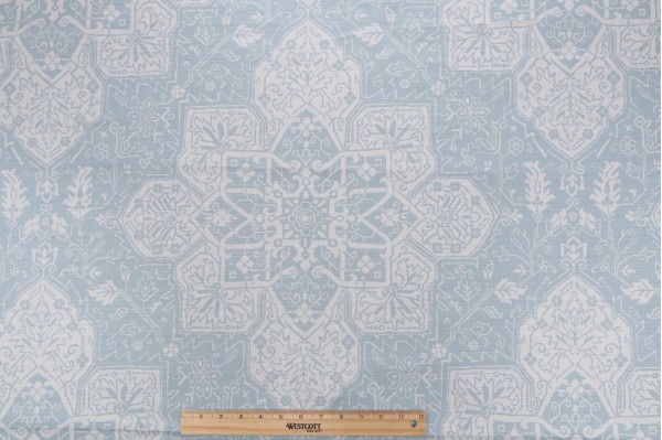 Thibaut Tarragon F964122 Printed Linen Blend Drapery Fabric in Aqua
