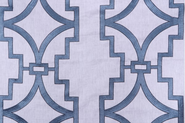 Anna French Songyue W736144 Embroidered Drapery Fabric in Blue for Thibaut