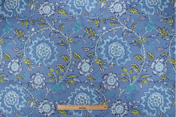 Thibaut Sevita F964109 Printed Linen Blend Drapery Fabric in Blue and Green