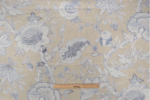 Thibaut Rittenhouse F94146 Printed Linen Blend Drapery Fabric in Blue and Tan