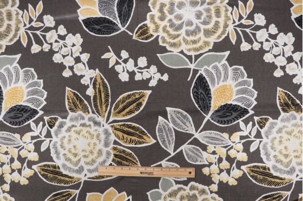 Thibaut Sulu F913010 Printed Linen Drapery Fabric in Charcoal