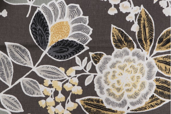 Thibaut Sulu F913010 Printed Linen Drapery Fabric in Charcoal