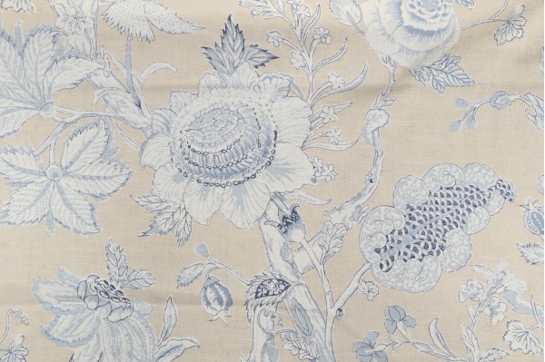 Thibaut Rittenhouse F94146 Printed Cotton Blend Drapery Fabric in Blue and Tan