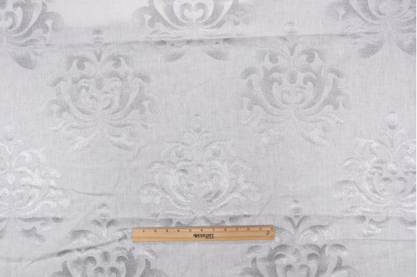 Anna French Glitter Damask AW9105 Embroidered Linen Drapery Fabric in White for Thibaut
