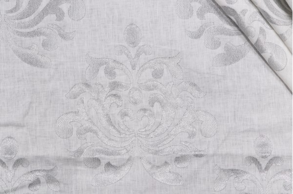 Anna French Glitter Damask AW9105 Embroidered Linen Drapery Fabric in White for Thibaut