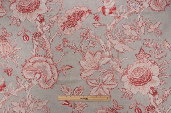 Thibaut Rittenhouse F94147 Printed Cotton Blend Drapery Fabric in Red on Linen