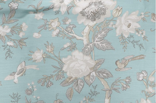 Anna French Nemour F936130 Printed Linen Blend Drapery Fabric in Aqua for Thibaut
