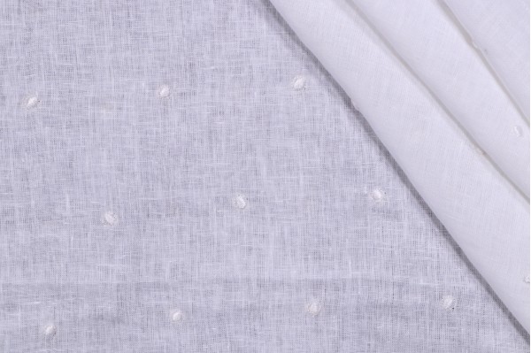 Thibaut Sheer Dot AW7858 Embroidered Linen Drapery Fabric in White on White