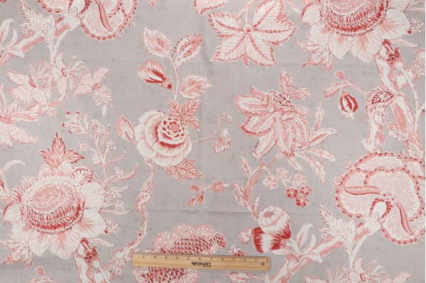 Thibaut Rittenhouse F94147 Printed Linen Drapery Fabric in Red on Linen
