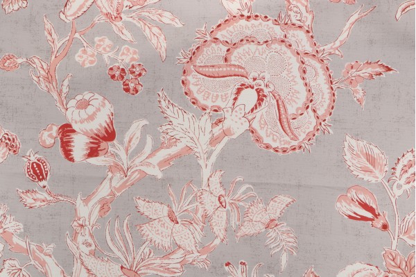 Thibaut Rittenhouse F94147 Printed Linen Drapery Fabric in Red on Linen