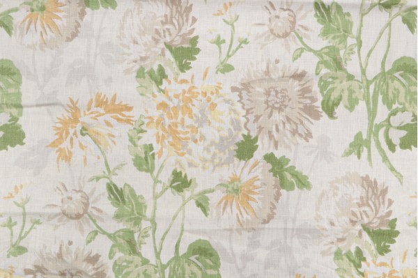1 Yard Thibaut Longwood F94130 Printed Linen Drapery Fabric in Yellow and Beige