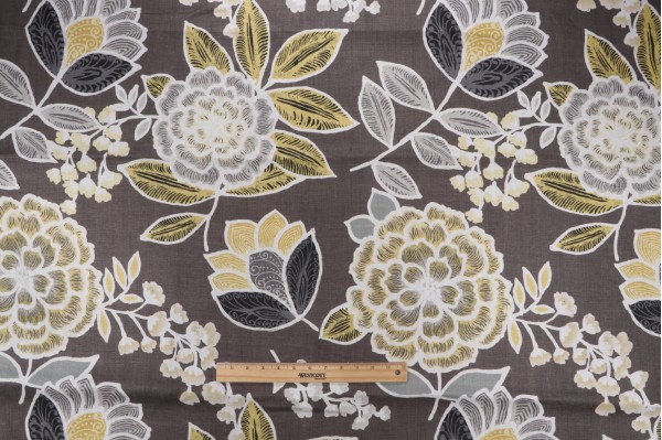 Thibaut Sulu F913010 Printed Linen Drapery Fabric in Charcoal